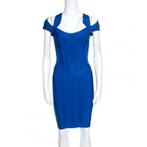 Herve Leger Blue Cold-shoulder bandage dress